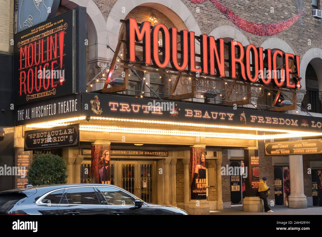 'Moulin Rouge!' marquee musicale Al Hirschfeld Theatre di New York City, Stati Uniti d'America Foto Stock