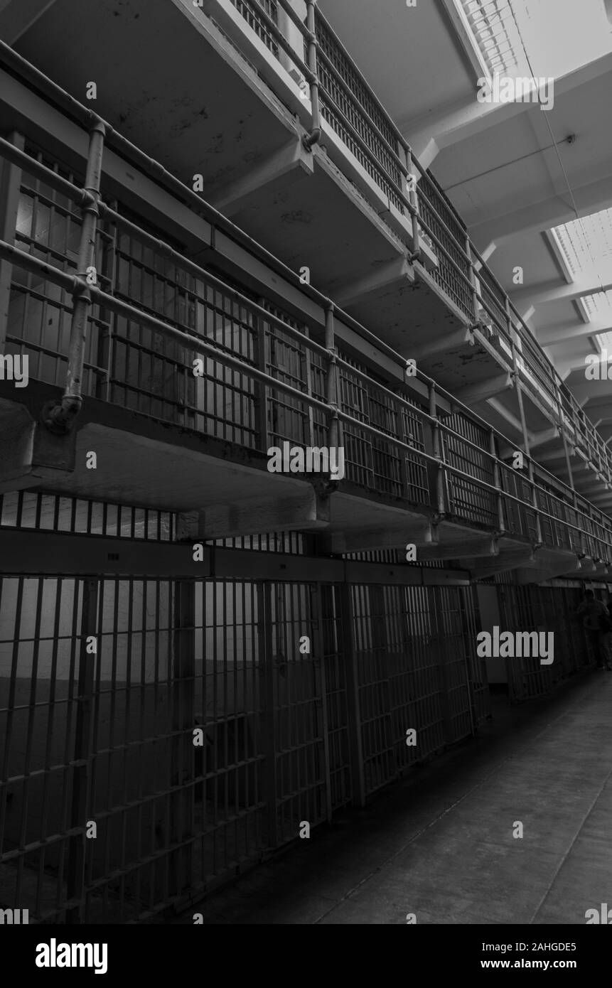 Celle di prigione nel penitenziario di Alcatraz prigione Foto Stock