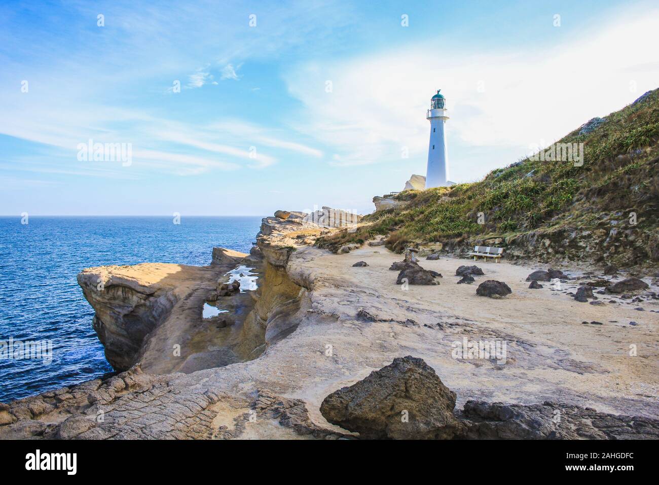Castlepoint faro, Isola del nord, Nuova Zelanda Foto Stock