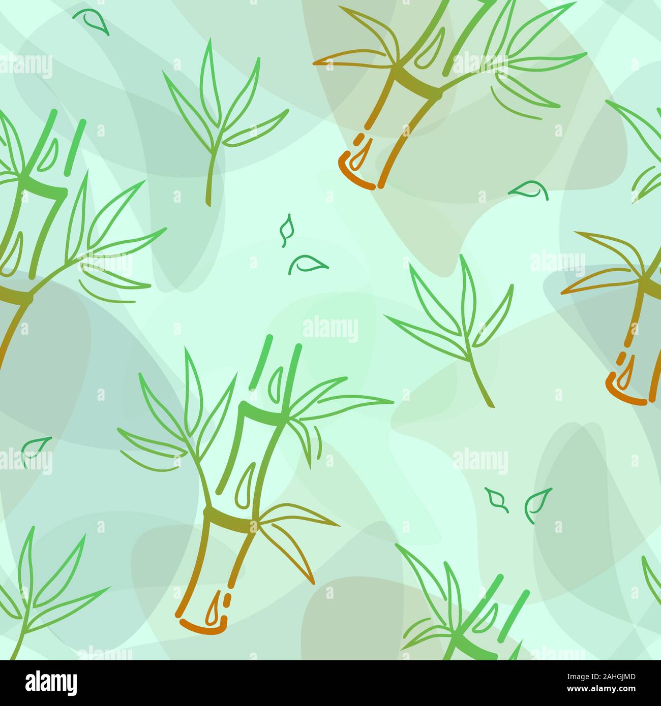 Bambù verde seamless pattern in stile cachi sul colore di sfondo. Asian vettore decorativo sullo sfondo. Disegno botanico piastrella. Natura il design tessile. Foglia esotici texture di sfondo. Stampa cinese. Illustrazione Vettoriale