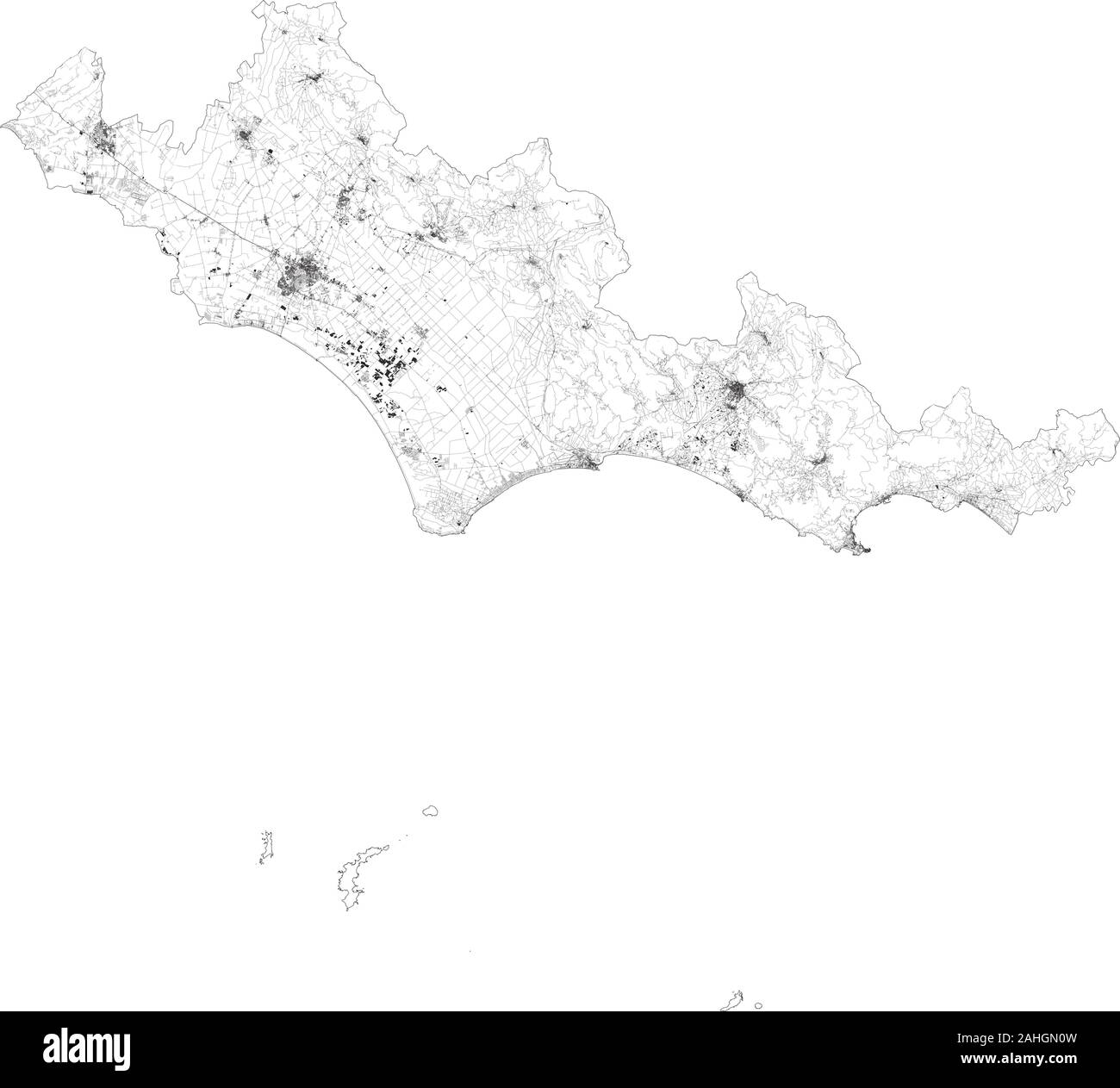 Mappa satellitare di Provincia di Latina città e strade, edifici e strade di collegamento delle aree circostanti. La Regione Lazio, Italia. Mappa strade, strade ad anello Illustrazione Vettoriale