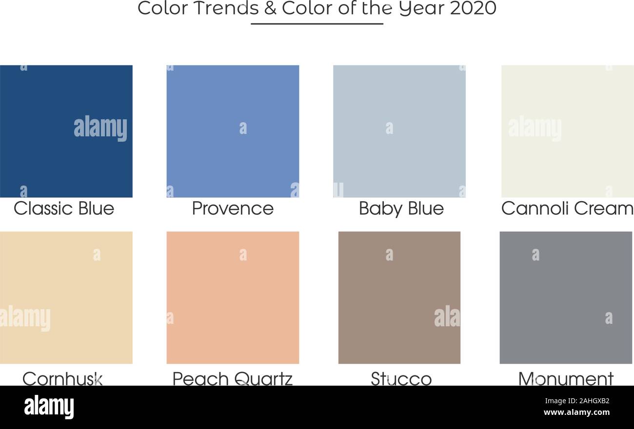 Colore dell'anno 2020, Blu Classico, trend tavolozza di colori campione campioni, Stock illustrazione vettoriale isolati su sfondo bianco. Illustrazione Vettoriale