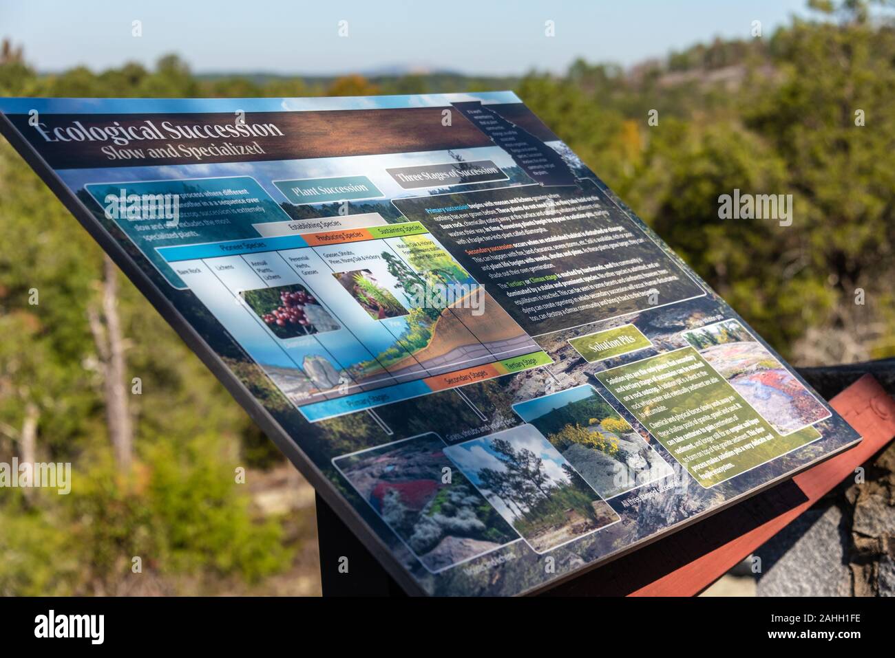 Successione ecologica cartello informativo lungo il sentiero natura a Panola Mountain State Park vicino ad Atlanta, Georgia. (USA) Foto Stock