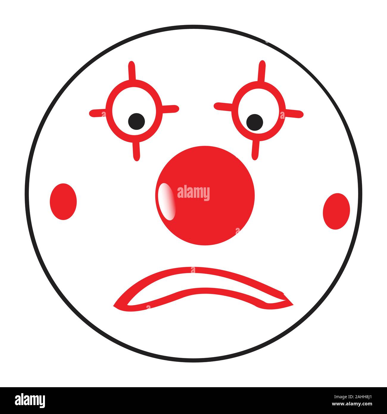 Un big eyed happy clown sorridente faccia sorridere il pulsante isolato su uno sfondo bianco Illustrazione Vettoriale