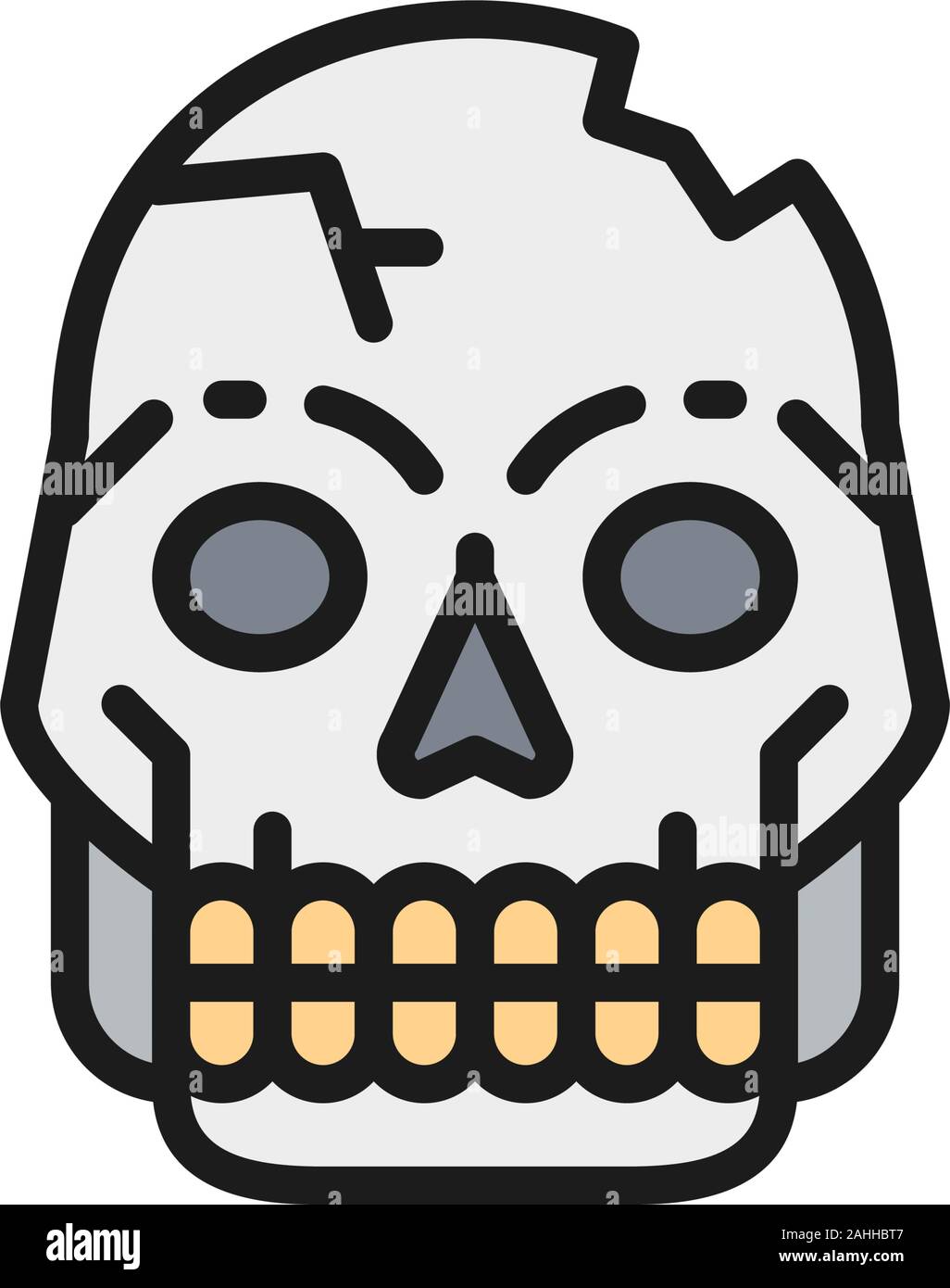 L'uomo primitivo cranio, Pithecanthropus ossa, umana rimane piatta linea di colore icona. Illustrazione Vettoriale