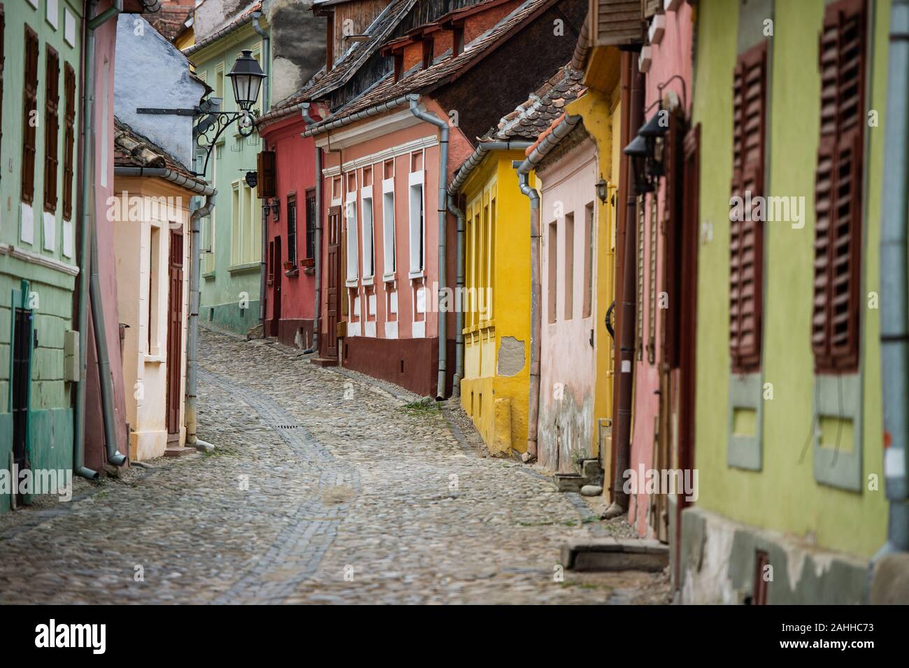 Il ben conservato centro storico di Sighișoara, nella contea di Mures, Romania, è un popolare transilvana destinazione turistica. Foto Stock