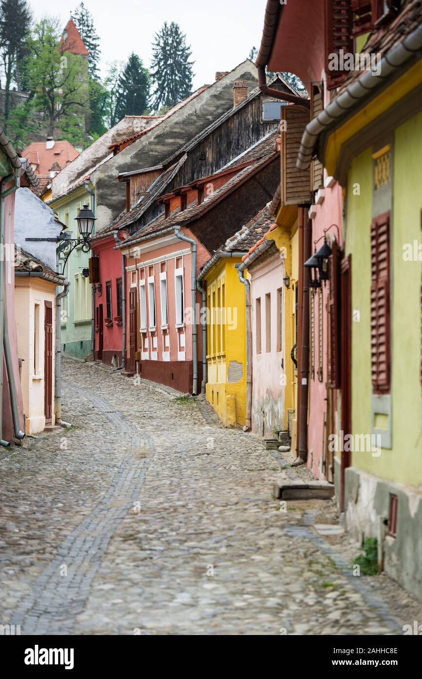 Il ben conservato centro storico di Sighișoara, nella contea di Mures, Romania, è un popolare transilvana destinazione turistica. Foto Stock