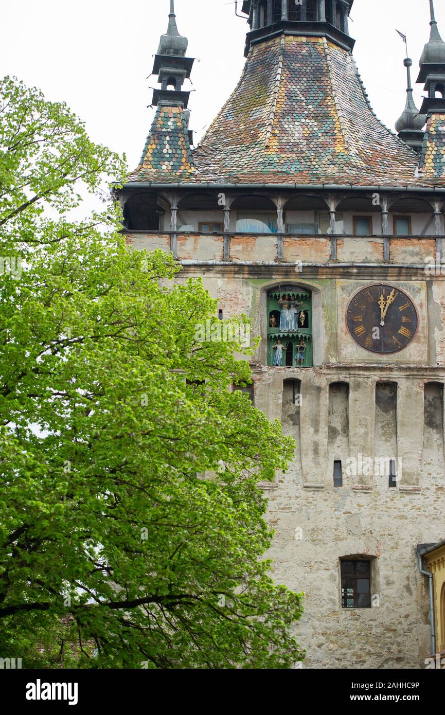 Il ben conservato centro storico di Sighișoara, nella contea di Mures, Romania, è un popolare transilvana destinazione turistica. Foto Stock