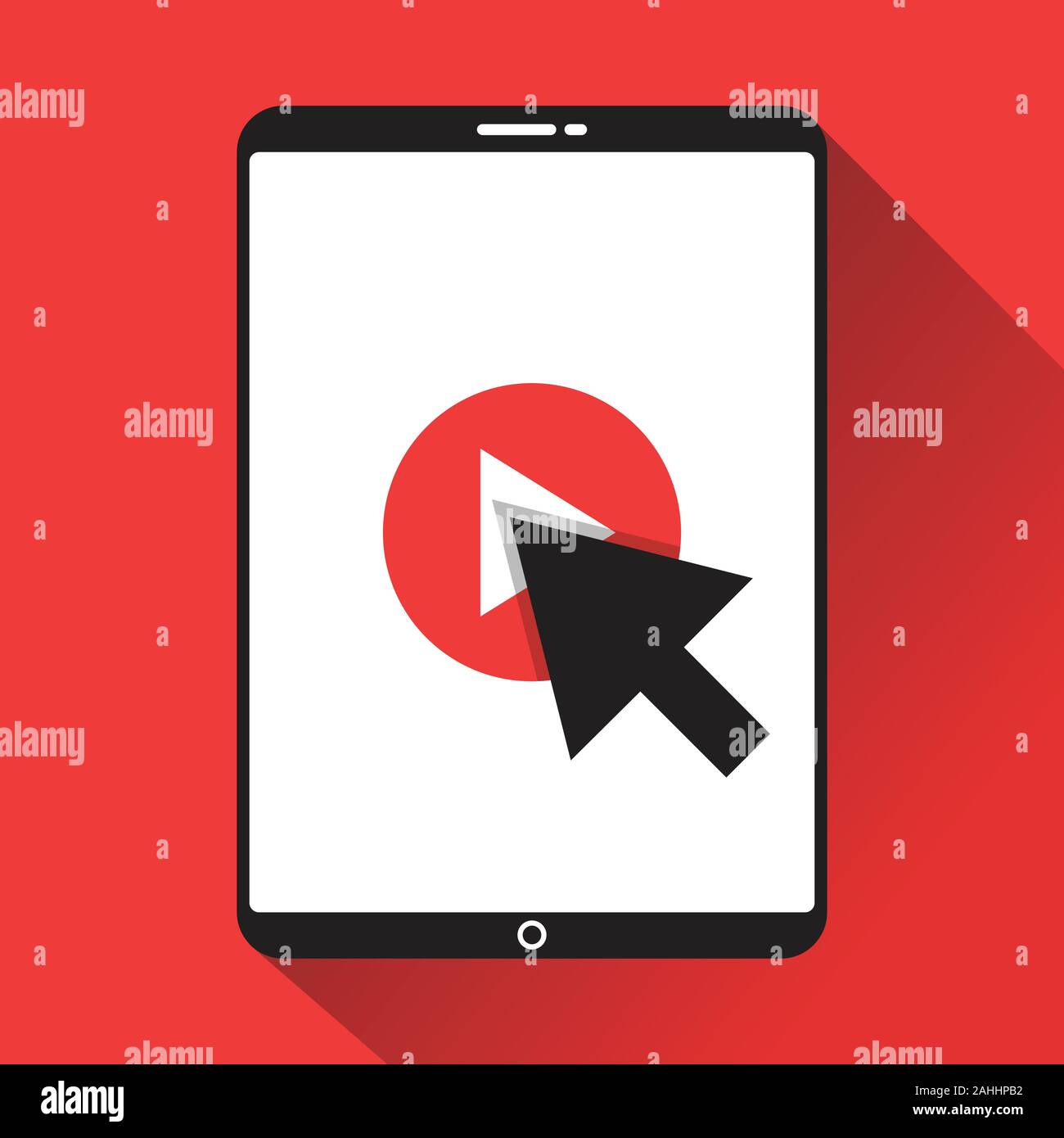 Fare clic su video qui il vettore miniatura per aprire i tutorial video di studio e di apprendimento dello sfondo. Video conferenze e webinar icona, internet e video Illustrazione Vettoriale