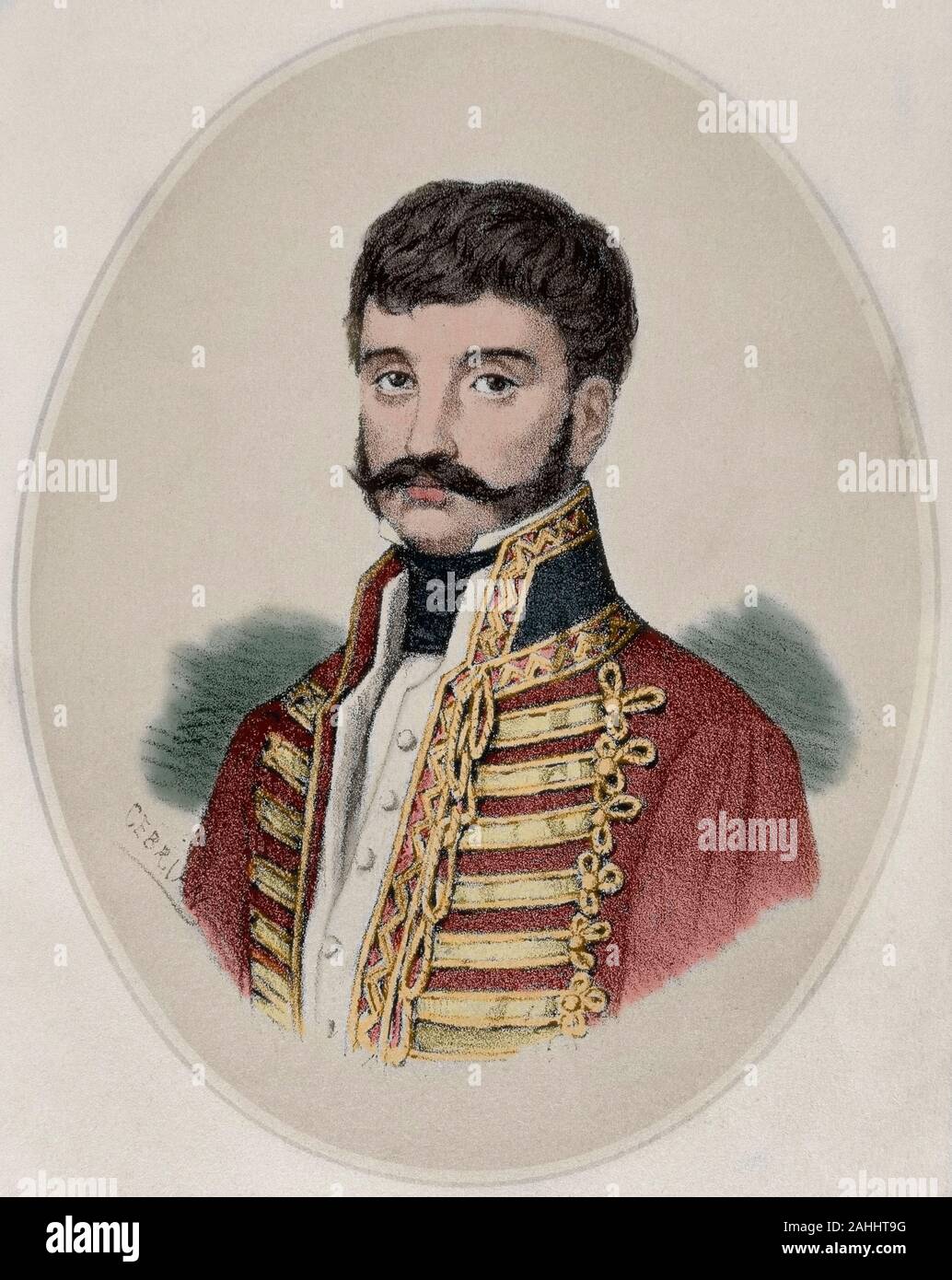 Juan Martin Diez, conosciuta come El Empecinado (Castrillo de Duero, 1775-Roa, 1825). Leader della guerriglia spagnola contro le truppe francesi nel 1808. Disegno di Jose Cebrian (1839-1904). La litografia, 1870. Colorazione successiva. Foto Stock