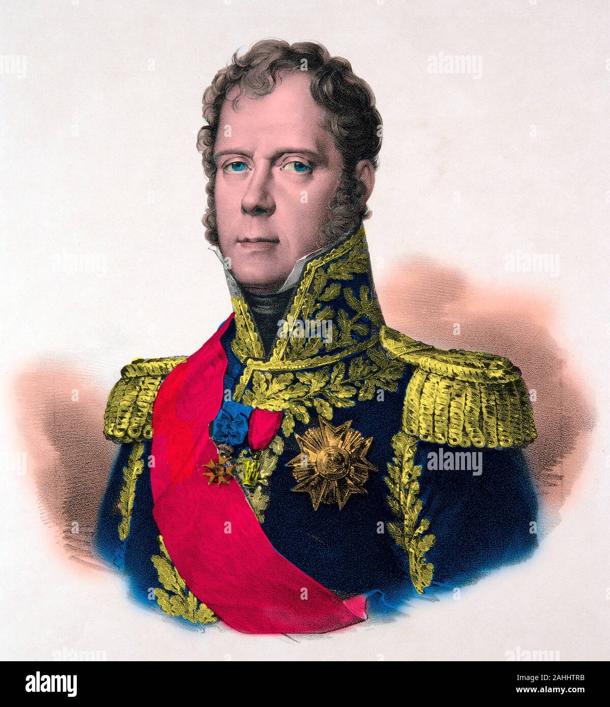 Incisione - Ritratto del maresciallo Michel Ney - 1825 , principe della Moscova , duca di Elchingen Foto Stock