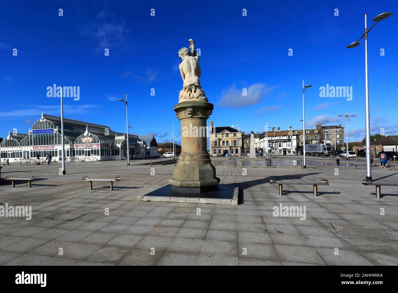 Neptunes statua, il Royal Plain, Lowestoft città, contea di Suffolk, Inghilterra Foto Stock