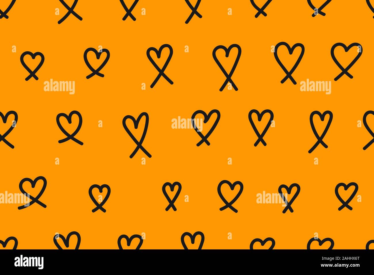 Sfondo con cuori, seamless pattern con cuori, amore sfondo, arancione e nero illustrazione vettoriale Illustrazione Vettoriale