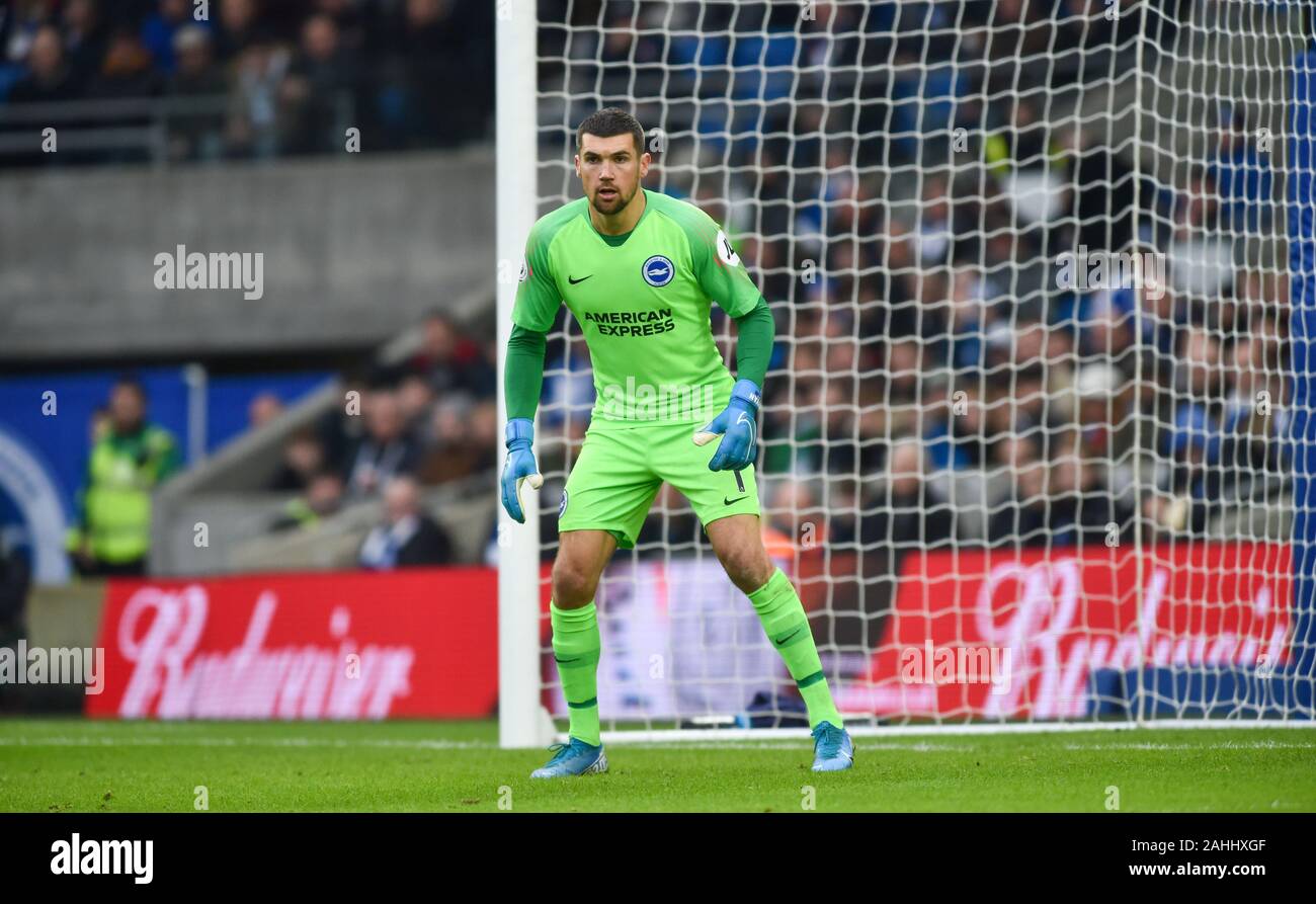 Mathew Ryan di Brighton durante la partita della Premier League tra Brighton e Hove Albion e AFC Bournemouth all'Amex Stadium di Brighton, Regno Unito - 28th dicembre 2019 - Foto Simon Dack/Telephoto immagini solo per uso editoriale. Nessun merchandising. Per le immagini di calcio si applicano le restrizioni di fa e Premier League inc. Nessun utilizzo di Internet/cellulare senza licenza FAPL - per i dettagli contattare Football Dataco Foto Stock