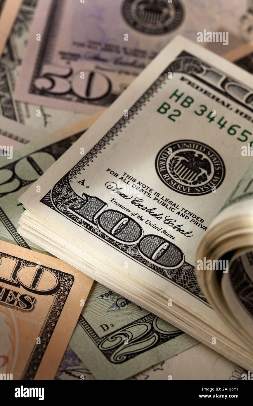 US-Dollar Geldscheine. Währung der USA, Foto Stock