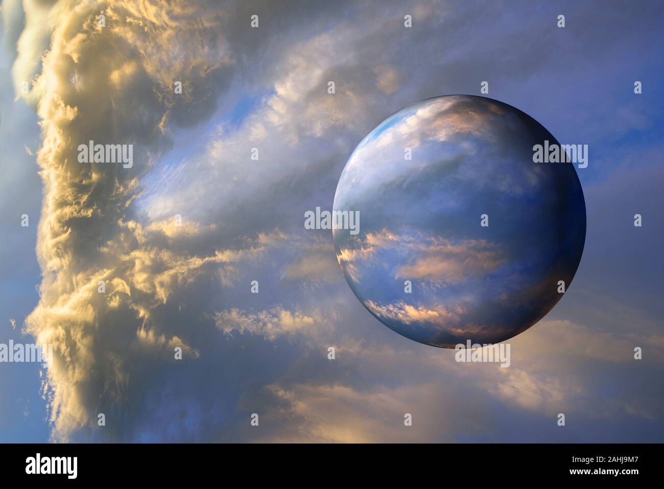 Calcolatore astratto arte immagine di sfondo nuvole e pianeta blu Foto Stock