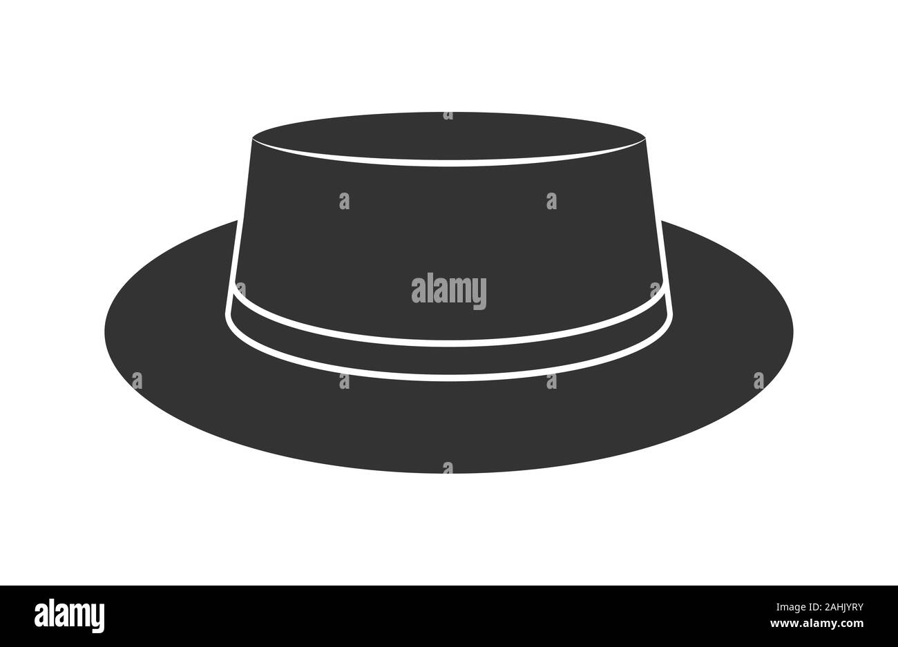 Silhouette di un basso-incoronato hat. Icona di acconciatura, hat. Profilo isolato su uno sfondo bianco. Uno stile piatto Illustrazione Vettoriale