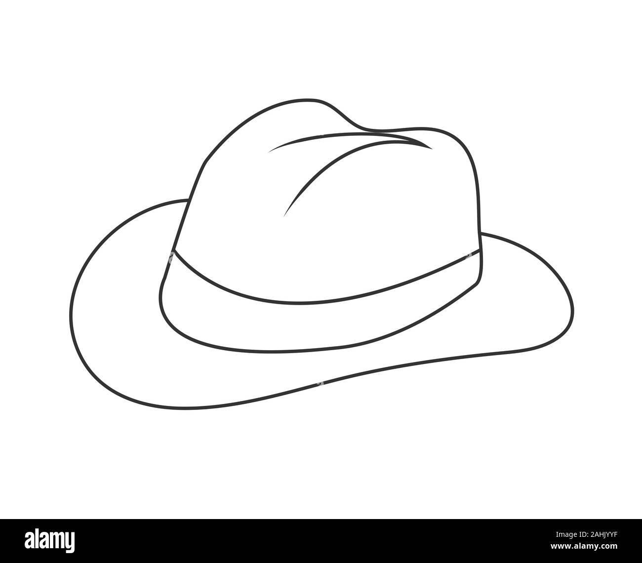 Vuoto il contorno di un cappello. Icona di acconciatura, hat. Profilo isolato su uno sfondo bianco. Uno stile piatto Illustrazione Vettoriale