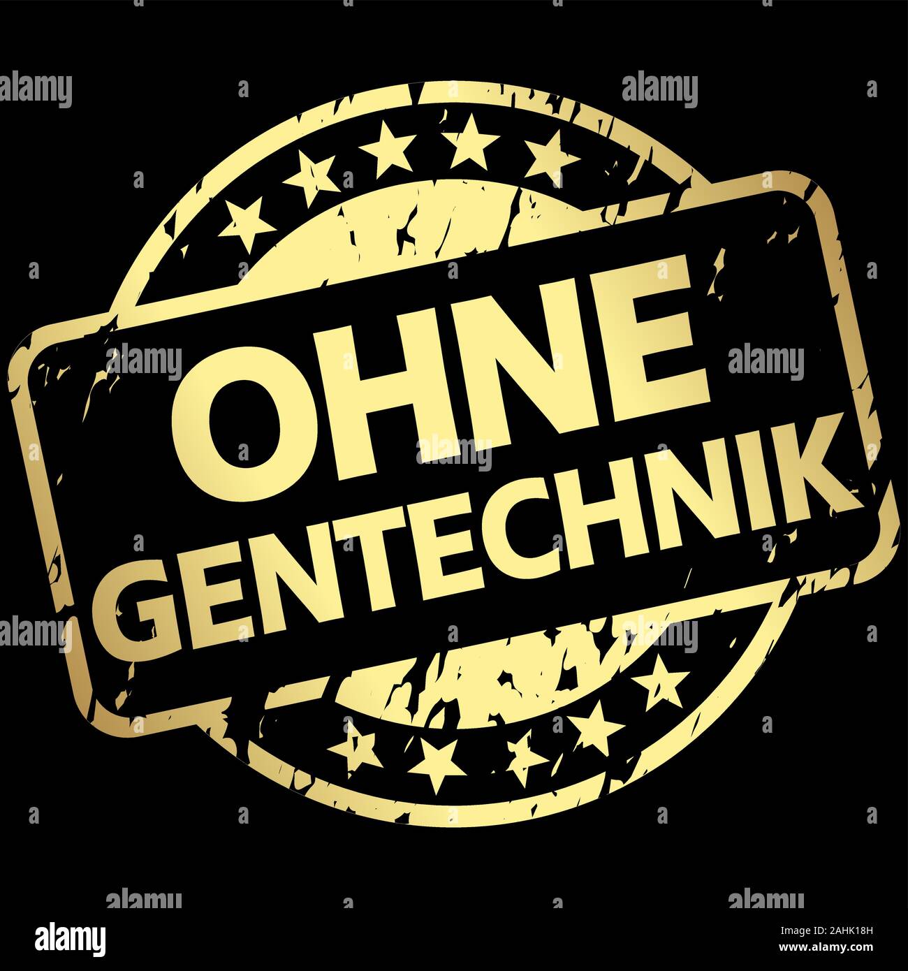 EPS 10 vettore con round dorata timbro con banner e testo senza ingegneria genetica (in tedesco) Illustrazione Vettoriale