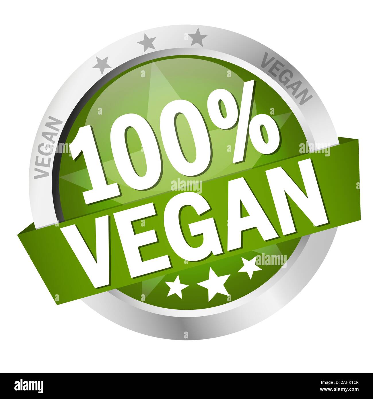 EPS 10 vettore con round pulsante colorato con banner e testo 100% vegan Illustrazione Vettoriale