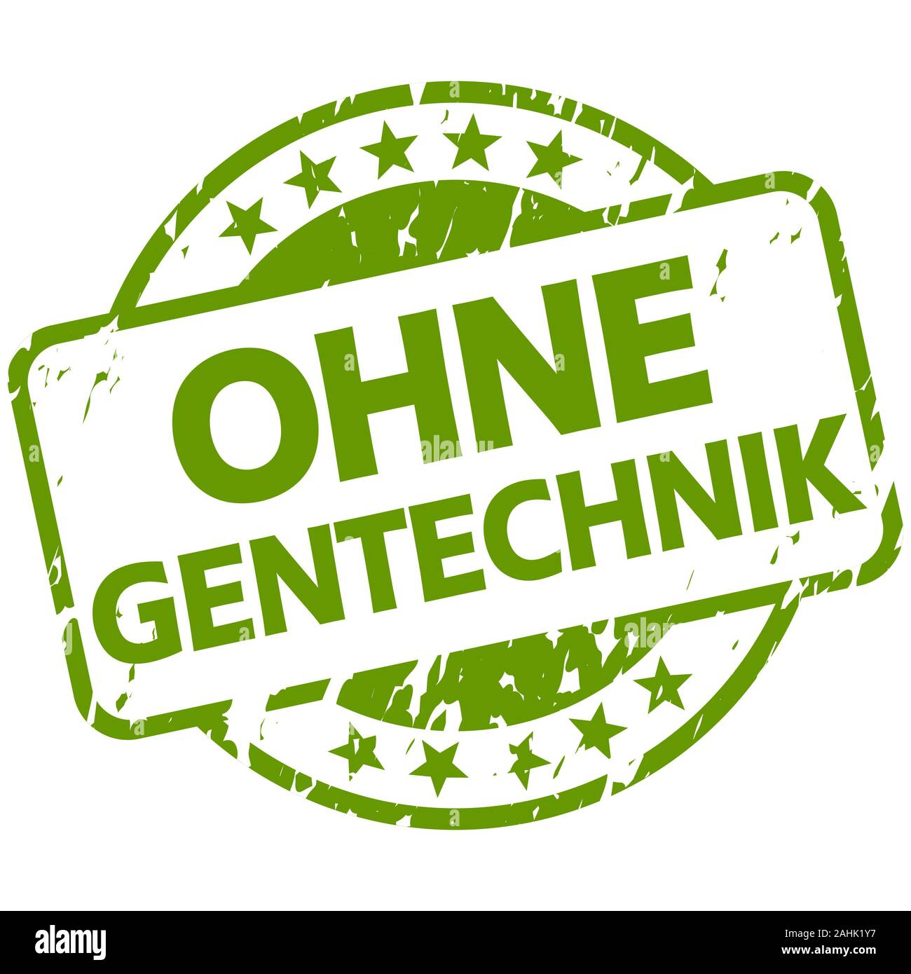 EPS 10 vettore con rotonda verde timbro colorato con banner e testo senza ingegneria genetica (in tedesco) Illustrazione Vettoriale