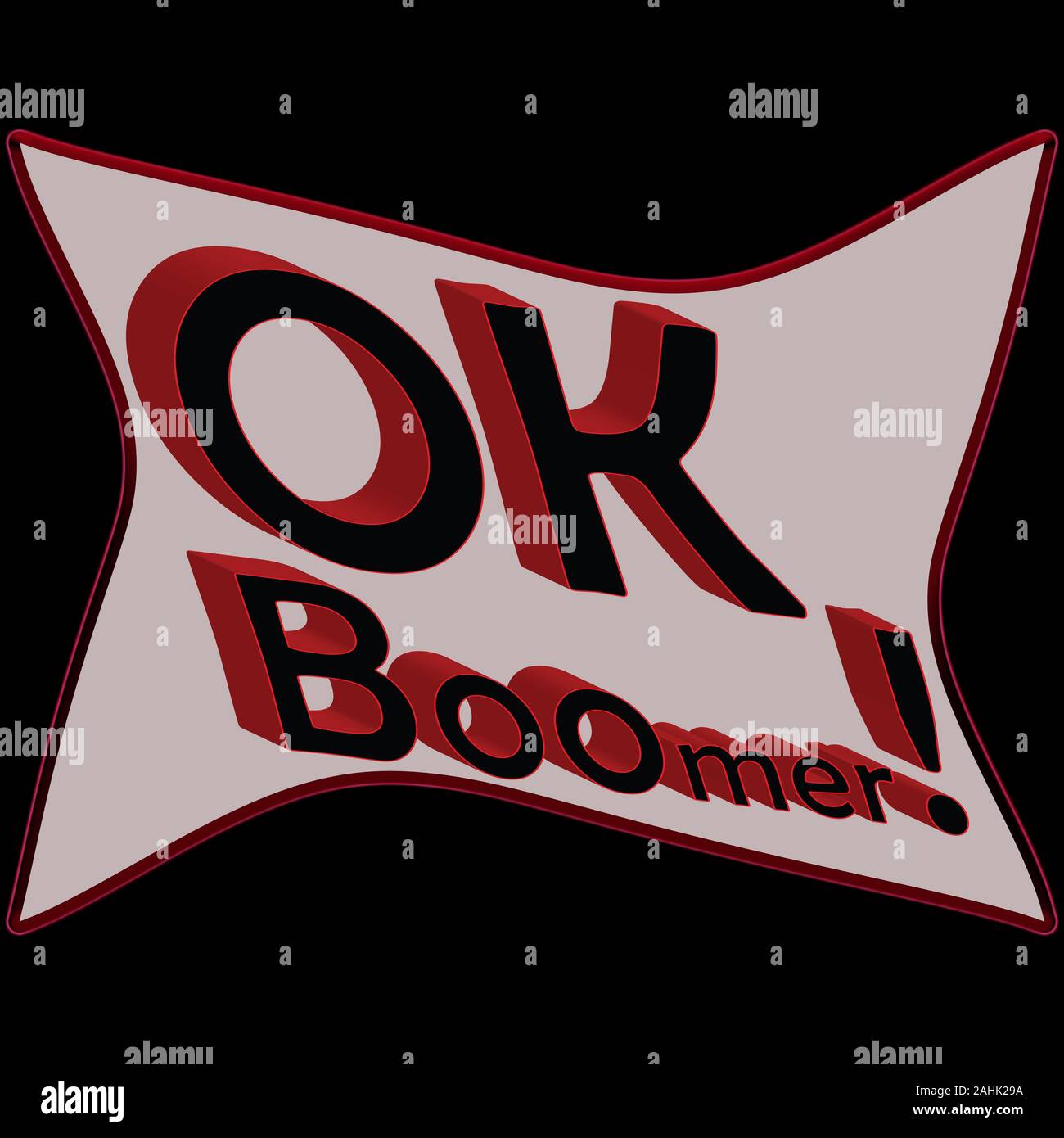 L'espressione OK Boomer in una scatola ondulata forma sfondo. Foto Stock