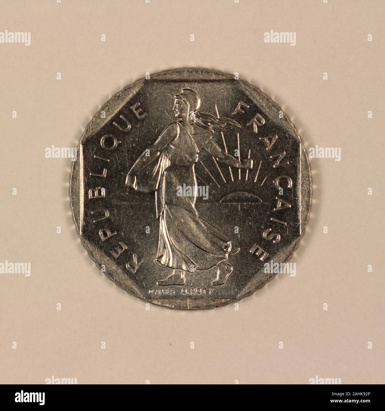 Rückseite einer Französischen ehemligen 2 franchi Münze Foto Stock
