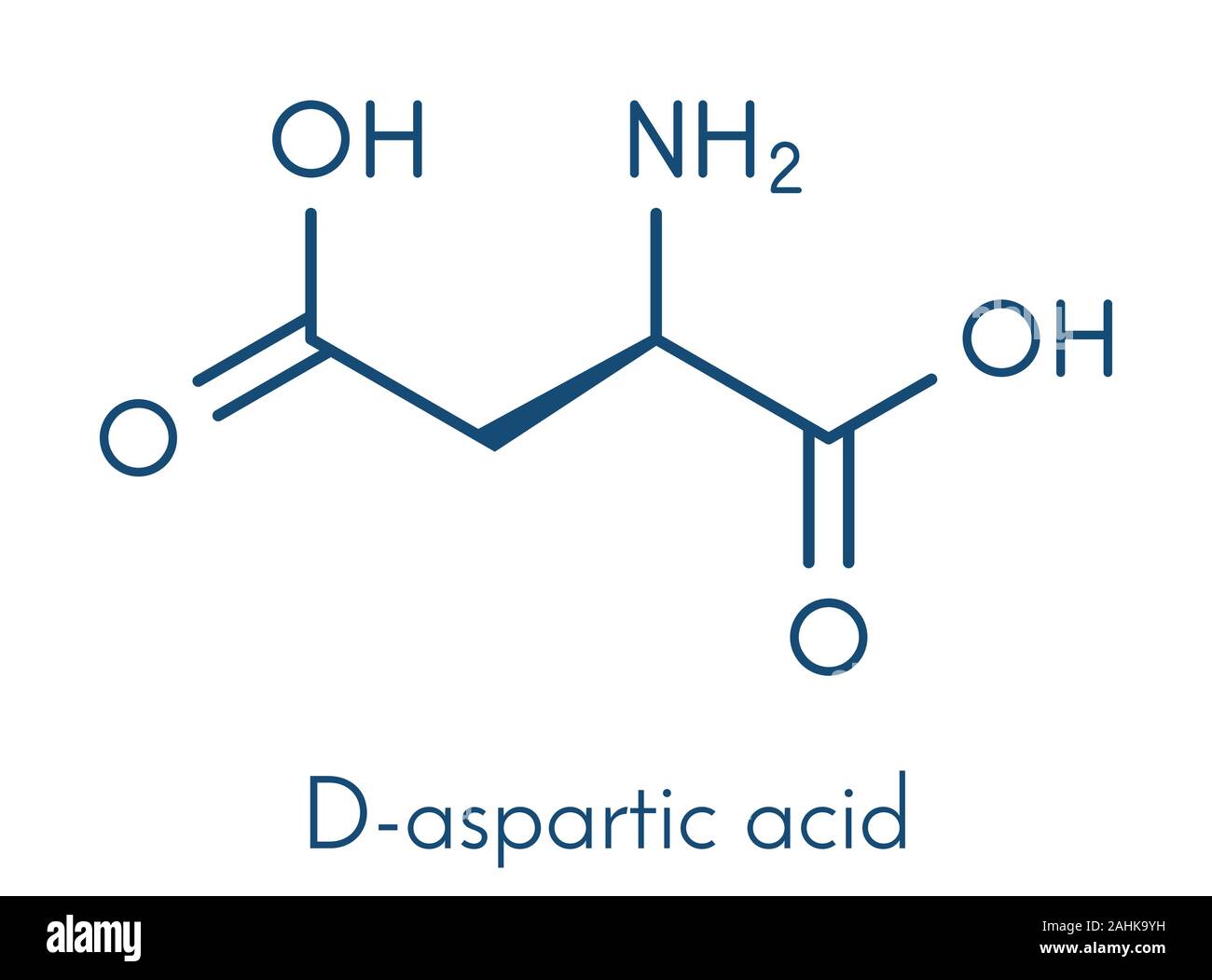 D-acido aspartico (D-aspartato) aminoacido molecola. Formula di scheletro. Illustrazione Vettoriale
