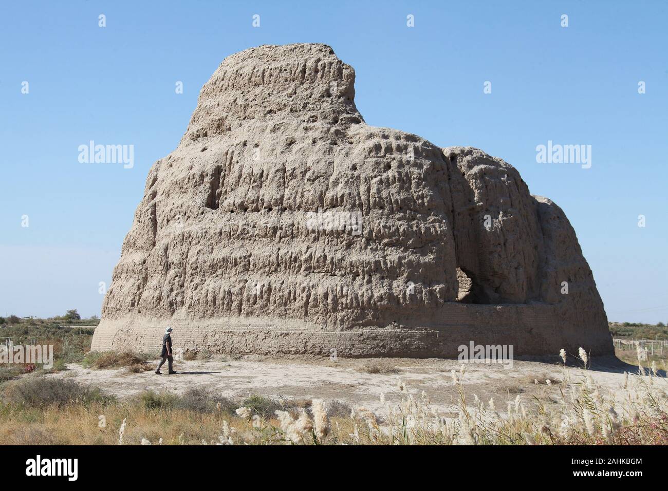 Archeologo presso la grande casa di ghiaccio in antica Merv Foto Stock
