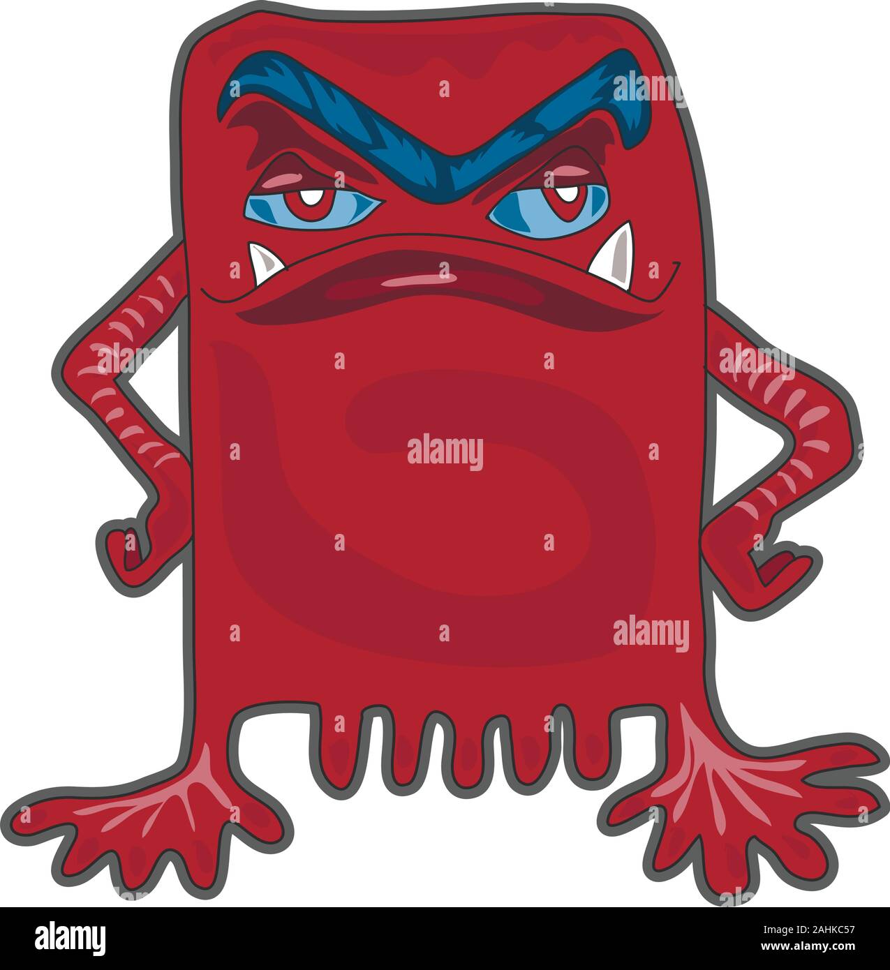 Mostro rosso cartoon arrabbiato. Simpatica illustrazione per le stampe sui vestiti per bambini. Illustrazione Vettoriale