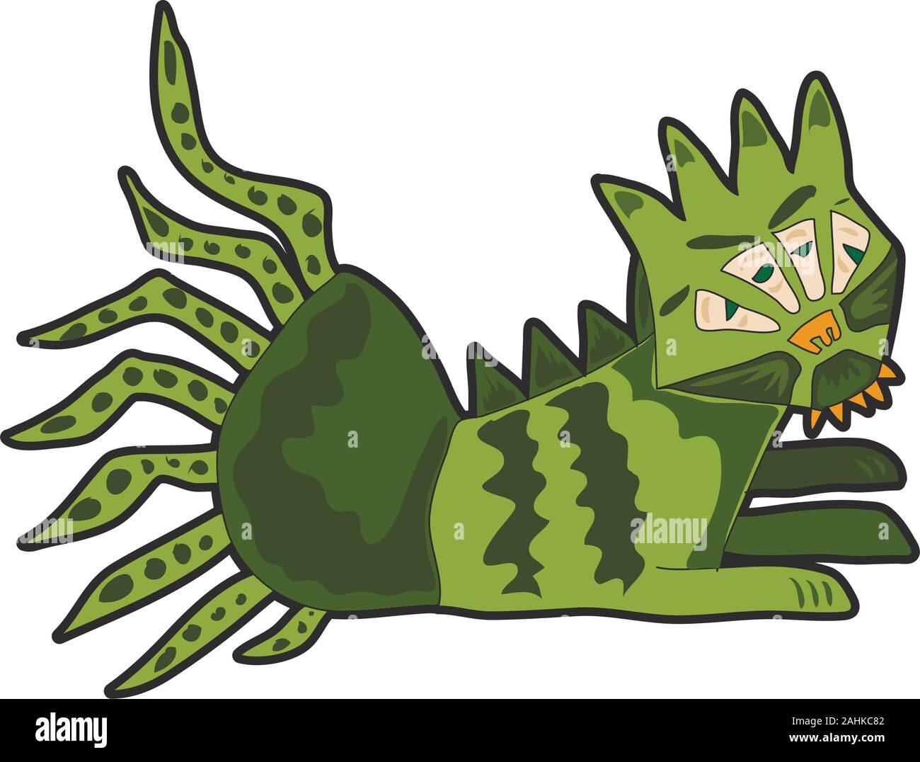 Mostro verde cartoon arrabbiato. Simpatica illustrazione per le stampe sui vestiti per bambini. Illustrazione Vettoriale