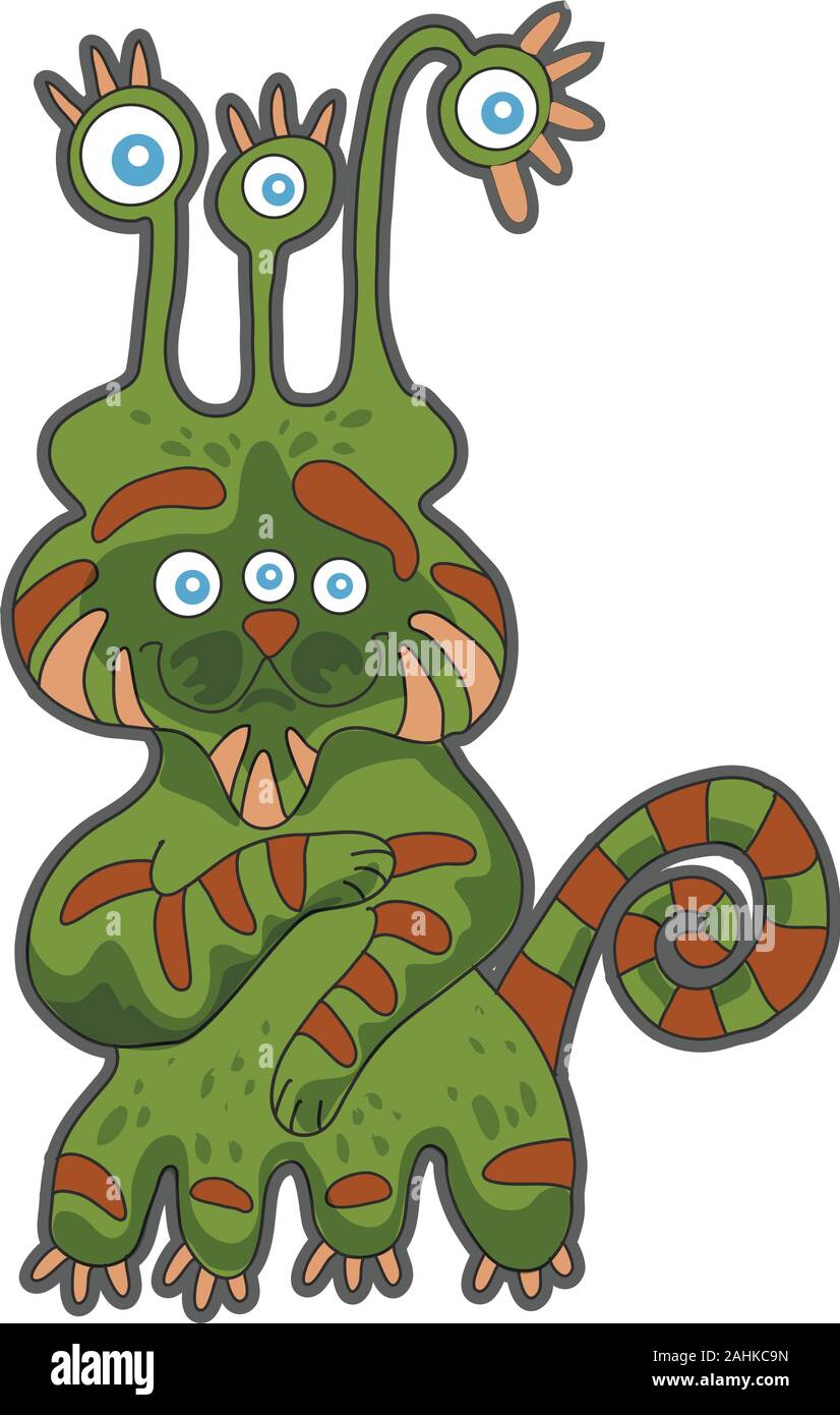 Simpatico mostro verde cartoon. Illustrazione per le stampe su abiti per bambini. Illustrazione Vettoriale