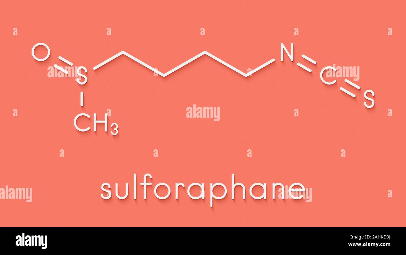 Sulforaphane crucifere molecola vegetale. Formula di scheletro. Foto Stock