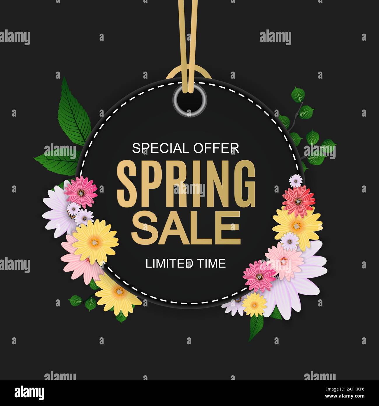 La molla vendita carino sfondo con fiori colorati in elementi. Illustrazione Vettoriale Illustrazione Vettoriale