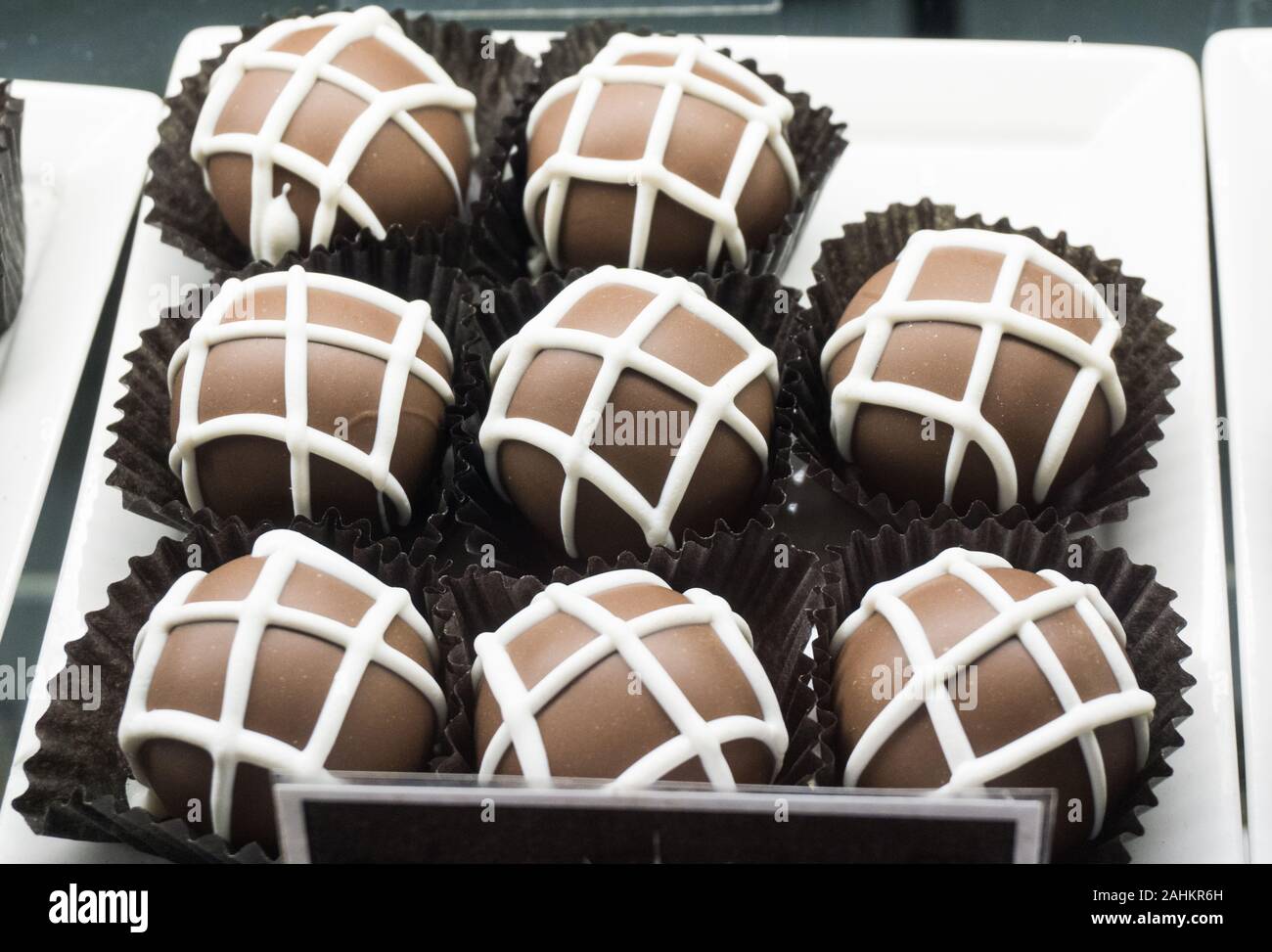 Ricco di dolci al cioccolato sul display in Seattle Foto Stock