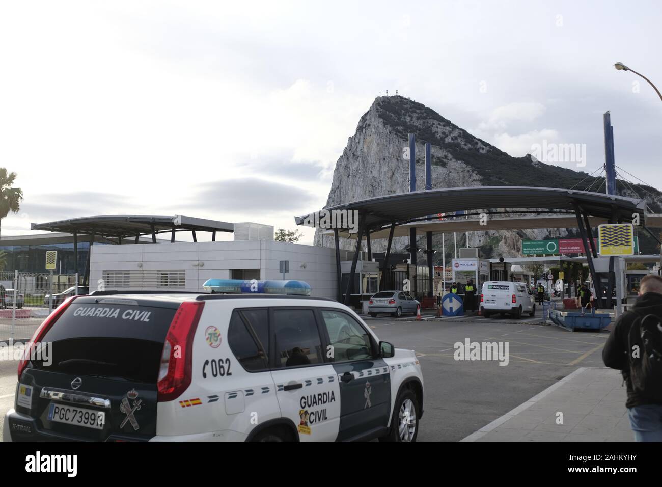 Il confine con la Spagna entrando in Gibilterra Foto Stock