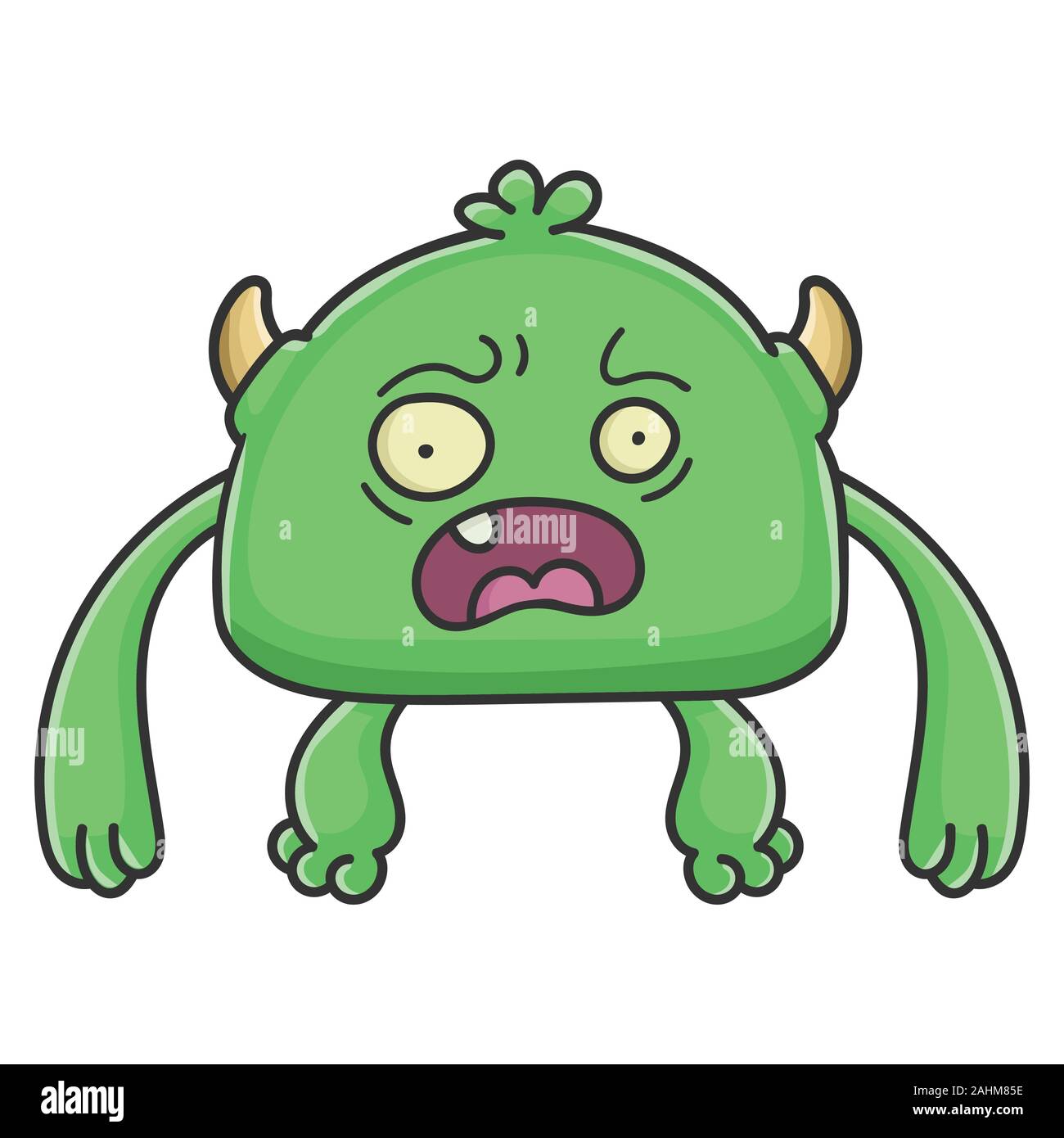 Spaventata green goblin cartoon monster isolato su bianco Illustrazione Vettoriale