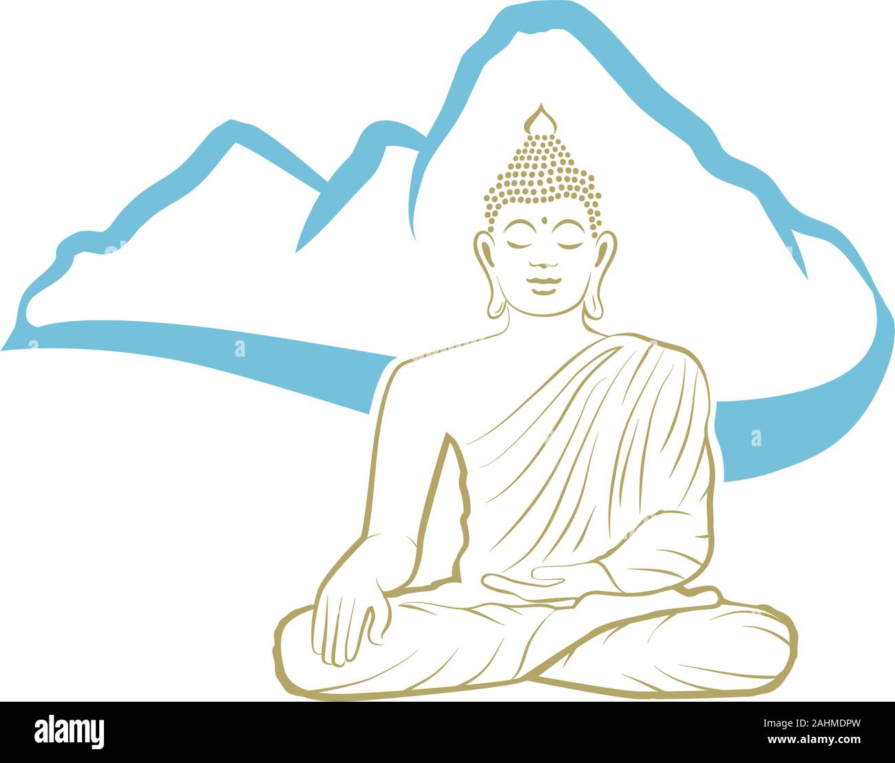 Buddha e montagna blu Illustrazione Vettoriale