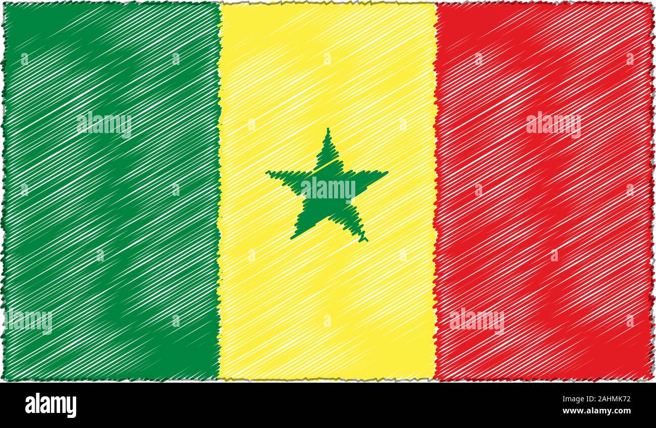 Vettore di disegno di disegno stile bandiera senegalese Illustrazione Vettoriale