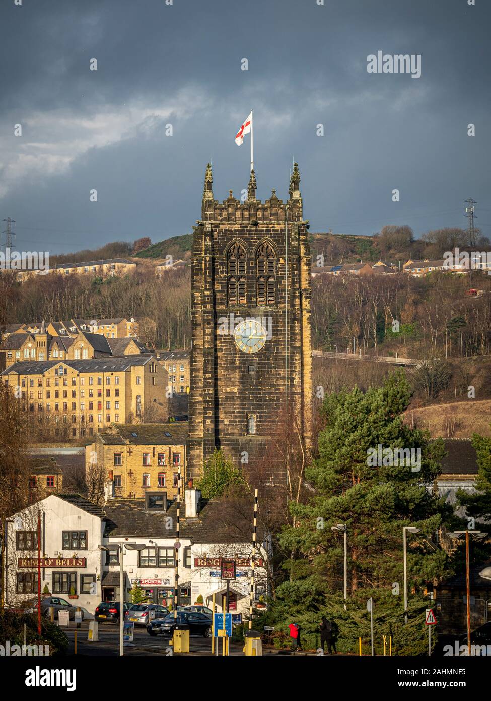 Halifax Minster Clock Tower, Halifax, Regno Unito. Foto Stock