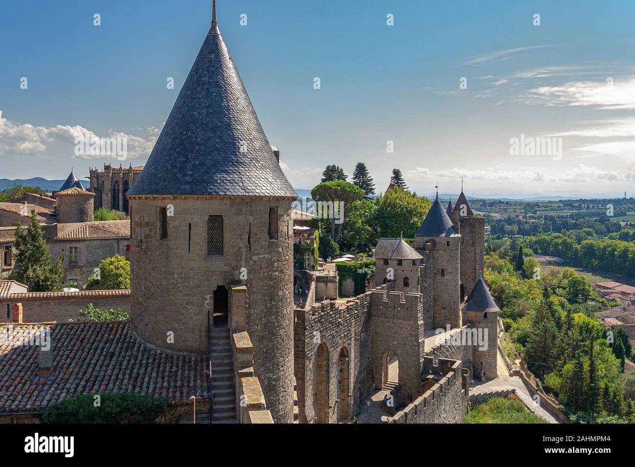 Città fortificata francese nel dipartimento Aude. Carcassone, Occitania, Francia Foto Stock