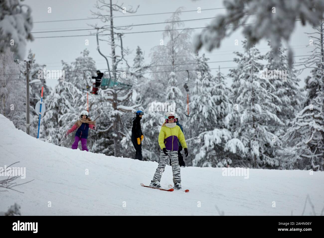 Il finlandese Rovaniemi una città in Finlandia e la regione della Lapponia, lucernario a Lapland Hotel Sky Ounasvaara Foto Stock