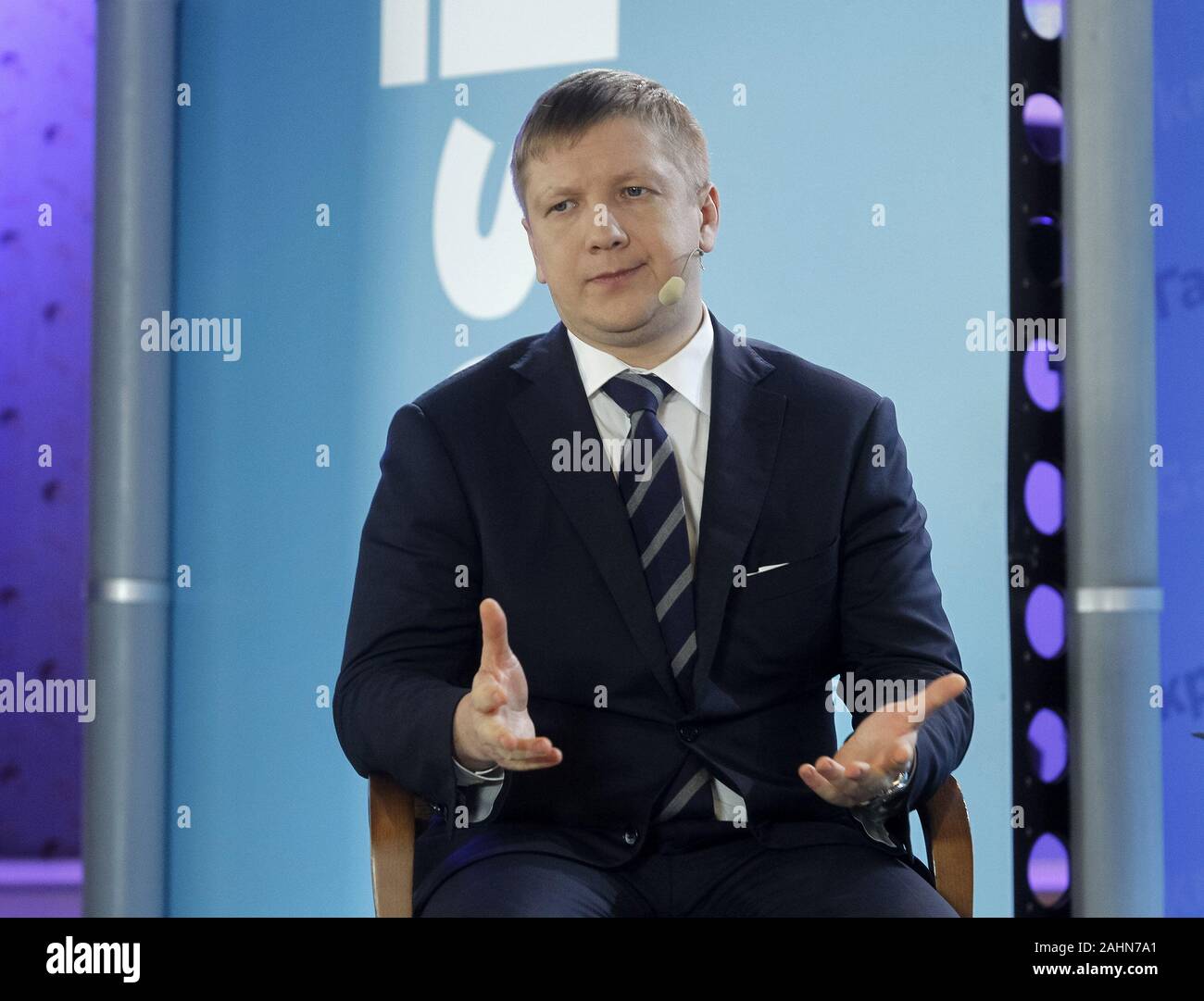 Kiev, Ucraina. 31 Dic, 2019. ANDRIY KOBOLYEV, CEO di Naftogaz di Ucraina, parla nel corso di una conferenza stampa a Kiev, Ucraina, il 31 dicembre 2019. Naftogaz, GTSOU e Gazprom ha firmato una serie di accordi per garantire il gas russo il transito per i prossimi cinque anni. Credito: Serg Glovny/ZUMA filo/Alamy Live News Foto Stock