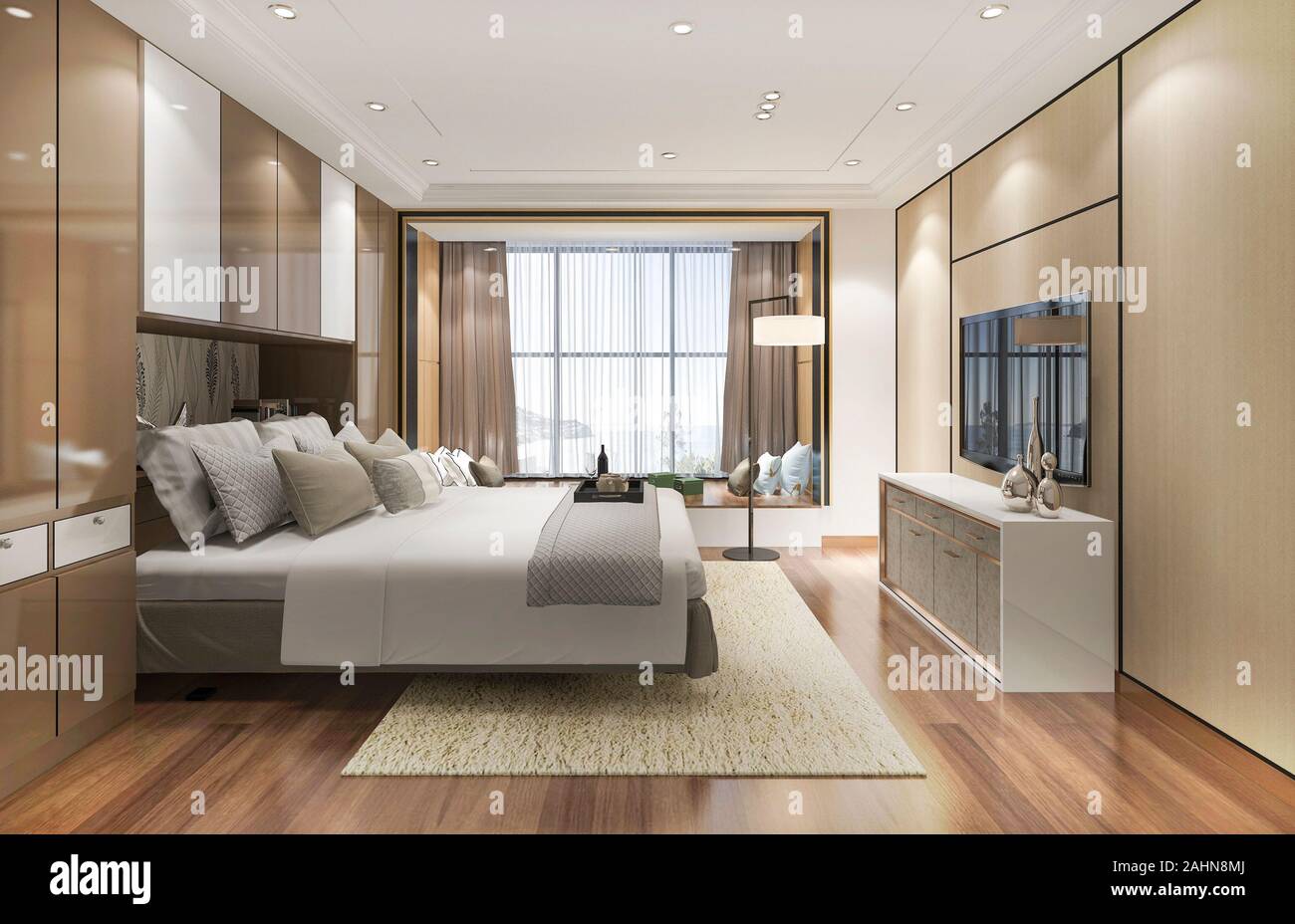 3D rendering di lusso camere da letto moderne suite in hotel Foto stock -  Alamy