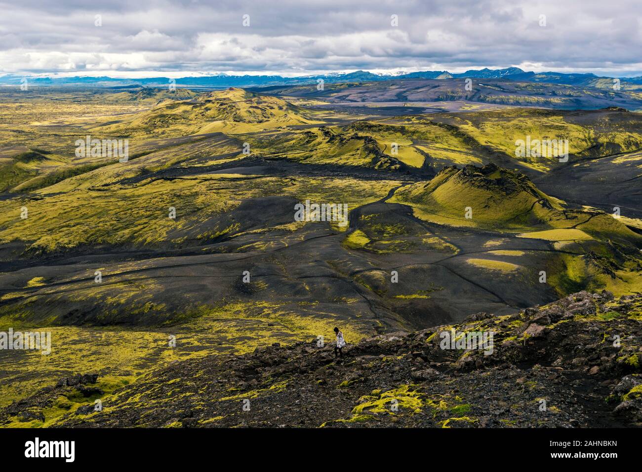 Parte sudoccidentale di Lakagigar fessura vulcanica come si vede dalla pendenza della Laki vulcano nel sud dell'Islanda. Foto Stock