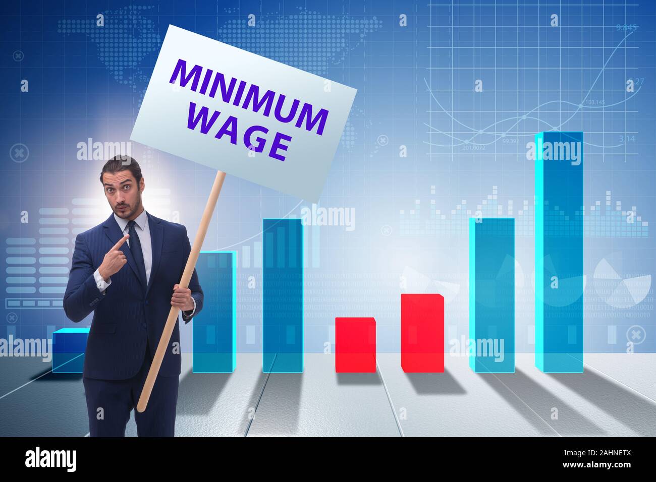 Il concetto di salario minimo e imprenditore Foto Stock