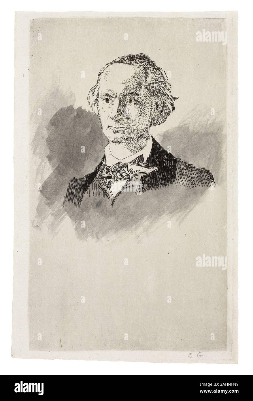 Édouard Manet. Charles Baudelaire, Full Face III. 1868. La Francia. L'attacco e la piastra in tono nero intensificato con pennello e lavaggio grigio su avorio di cui la carta Foto Stock