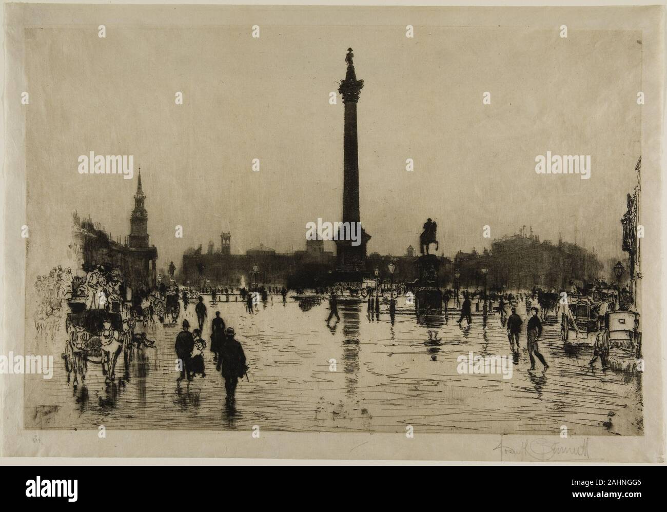 Joseph Pennell. Monumento Nelson, Trafalgar Square, Londra. 1887. Stati Uniti. Attacco sulla crema di latte di cui la carta sottile ribaltato su angoli superiori di avorio carta intessuta Foto Stock