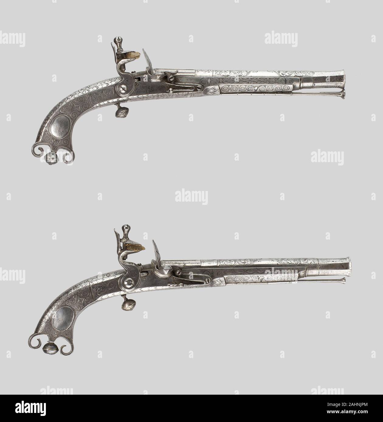 Alexander Campbell. Coppia di Flintlock Pistols. 1750-1775. La Scozia. Acciaio e argento Foto Stock