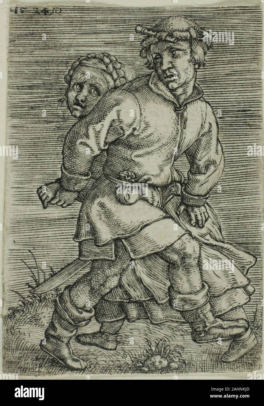 Barthel Beham. Contadino coppia danzante. 1524. Germania. Incisione in nero su avorio di cui la carta Foto Stock